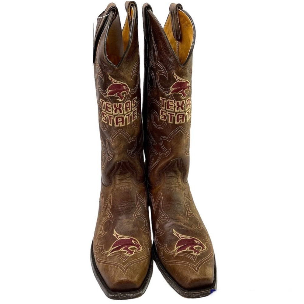 GAMEDAY BOOTS Texas State Bobcats Embroidered Cowboy Boots NEW Size 10.5 Brown